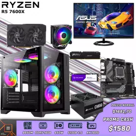 PC Gamer Ryzen 5 7600X | 16GB DDR5 | 512GB 4.0 | RX 7600 | Monitor 27 75Hz