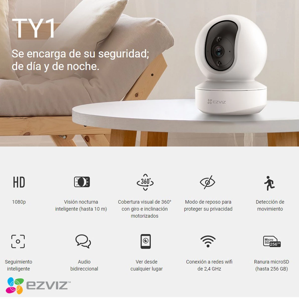 Cámara de Seguridad Ezviz TY1 Wifi Interior motorizada