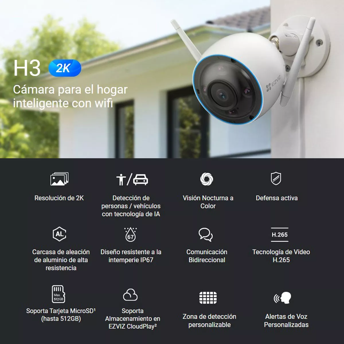 Camara Ip Seguridad Wifi 2k 3mp Ezviz H3 Full Color Exterior