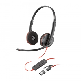 Audífonos Poly Blackwire 3220 con Micrófono y NC / USB-A-C Negros