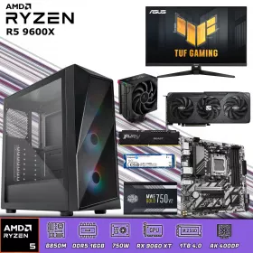 PC Gamer Ryzen 5 9600X | 16GB DDR5 | 1 TB 4.0 | RX 9060 XT 16GB | Monitor 24 180Hz