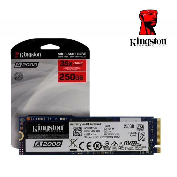 Disco sólido SSD M.2 NVMe Kingston A2000 250Gb Gen3x4 2000Mb/s