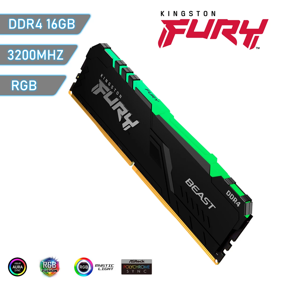 Compadecerse Presentador motor Memoria RAM DDR4 Kingston Fury Beast 16Gb 3200Mhz RGB | Quito Ecuador