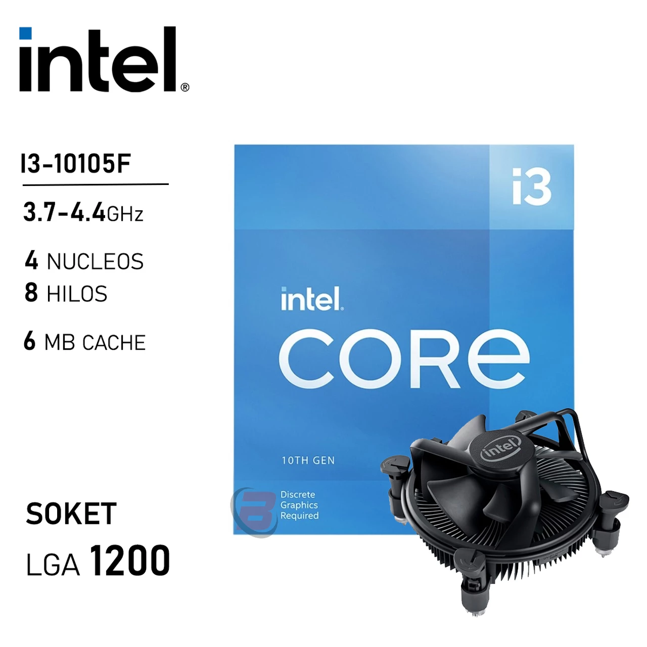 Procesador Intel Core i3 10105F 3.7GHz 4 Núcleos 8 Hilos LGA1200 10ma
