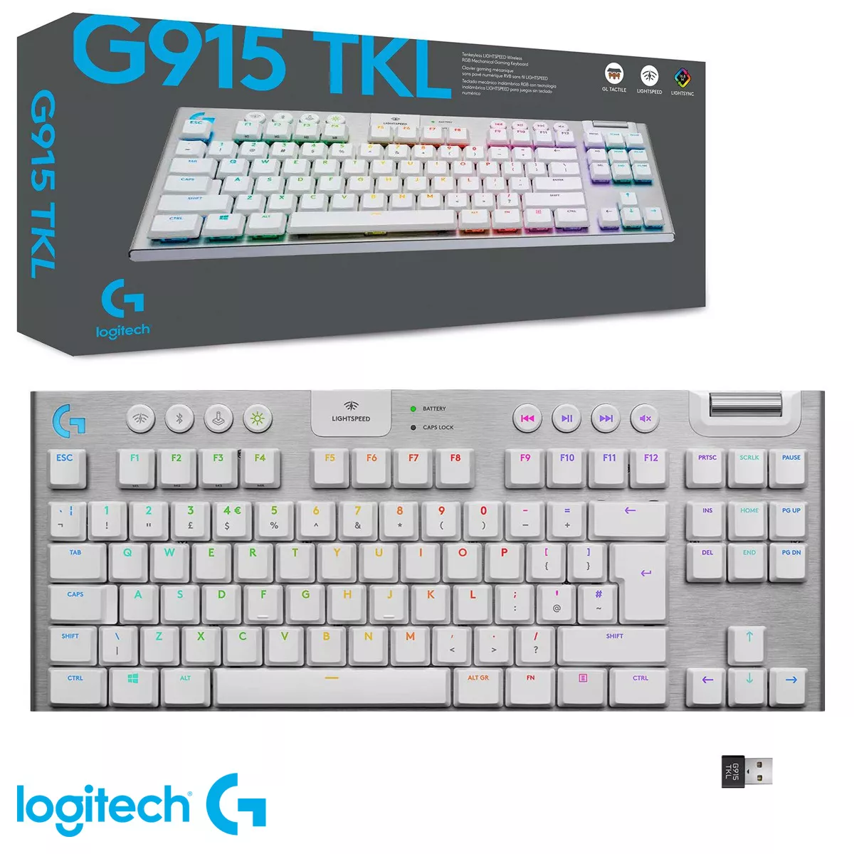 Teclado Logitech Mecánico G915 TKL RGB Lightspeed GL Tactile Blanco
