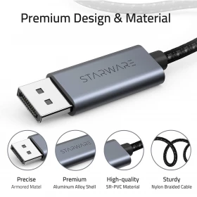 Cable Displayport Starware V1.2 6Ft 4k-60, 2k-144hz, 2K 165 Hz