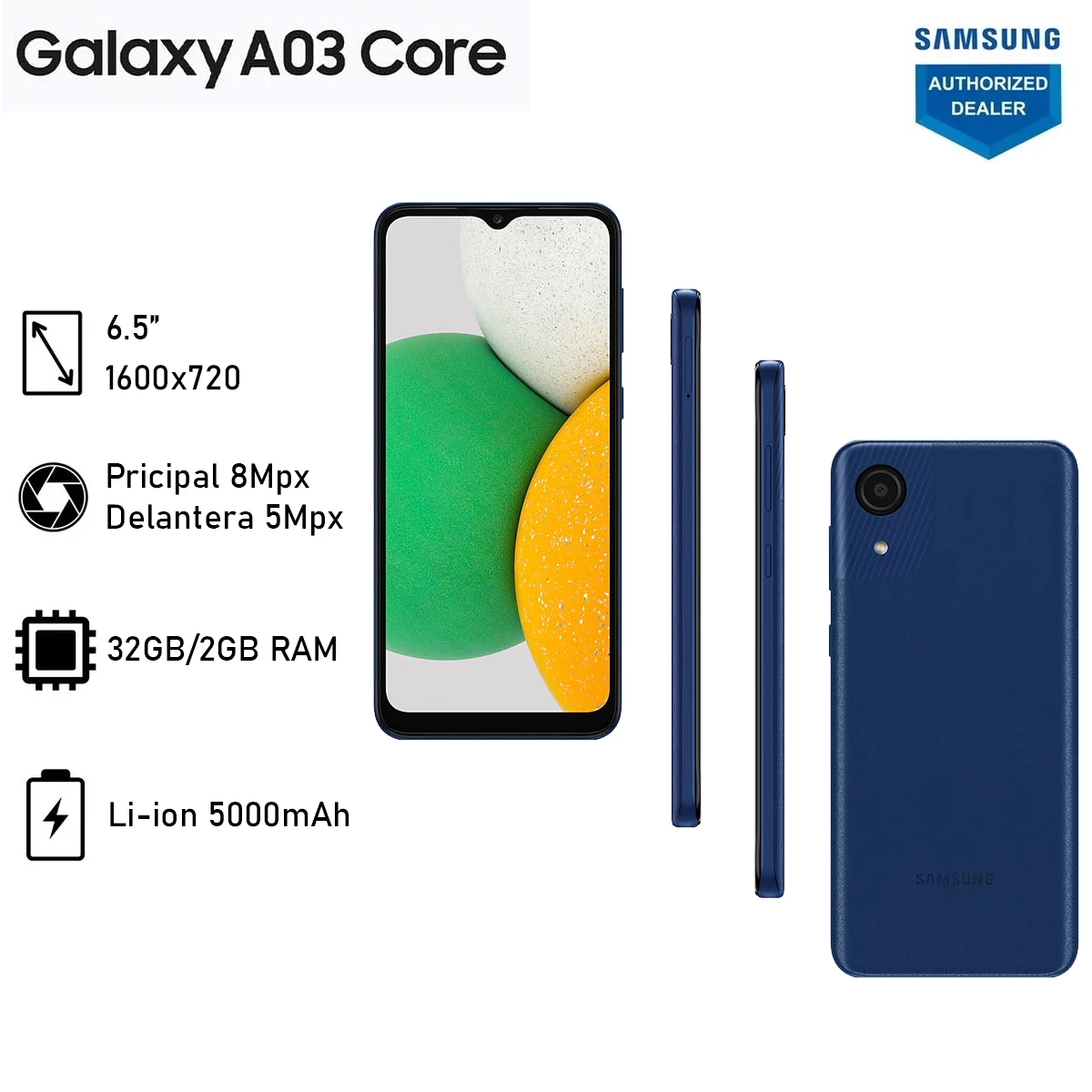 Celular Samsung A03 Core OC 2GB 32GB 4G-Lte 6.5 Azul