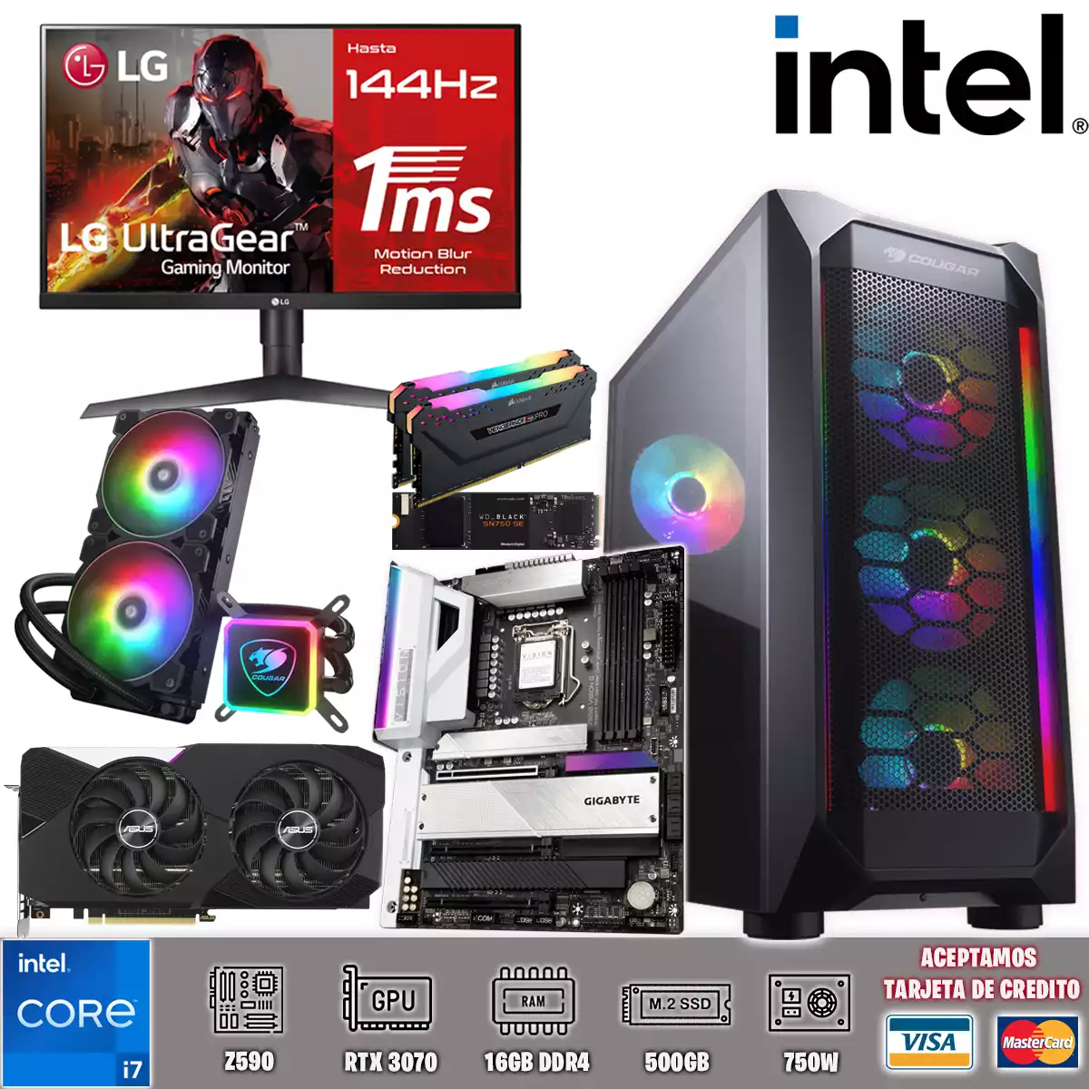 PC Gamer Intel i7 11700K / RTX 3070 / 500 nvme / 16Gb / Monitor 144Hz / Hydro