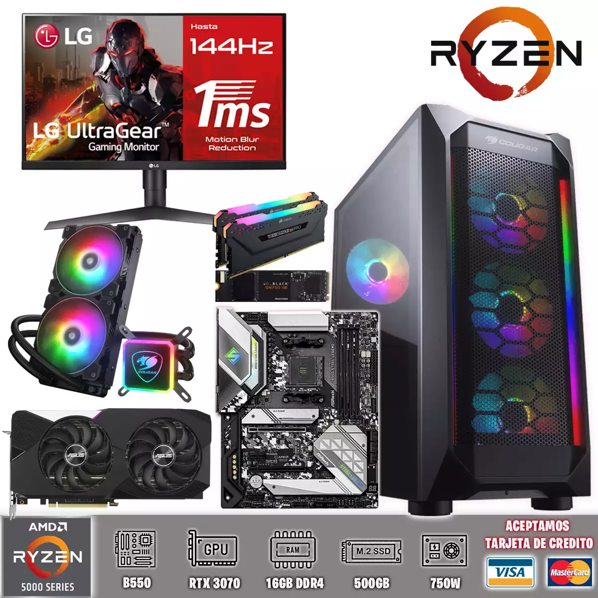 PC Gamer Ryzen 7 5800X / RTX 3070 / 500 nvme / 16Gb / Monitor 144Hz / Hydro