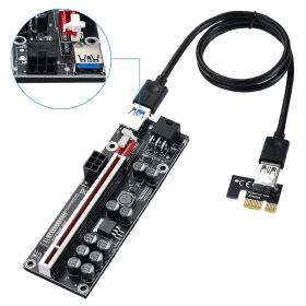 Riser PCIe GPU MZHOU 16x1 6 pines Ver011 PRO 10 Capacitores (Minería criptomonedas)