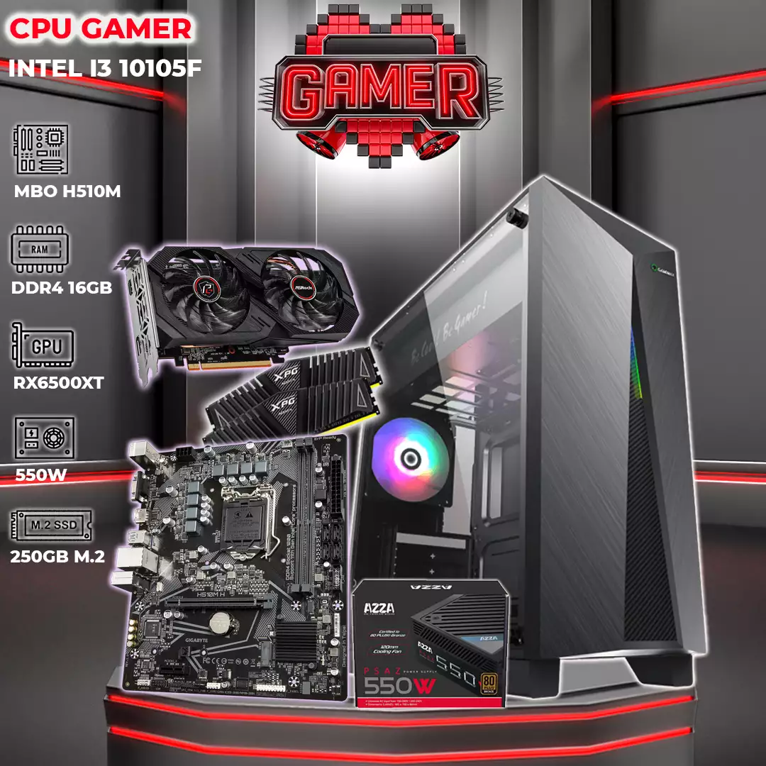 CPU Gamer Intel 10105f | 16GB RAM | 250GB Nvme | RX6500XT