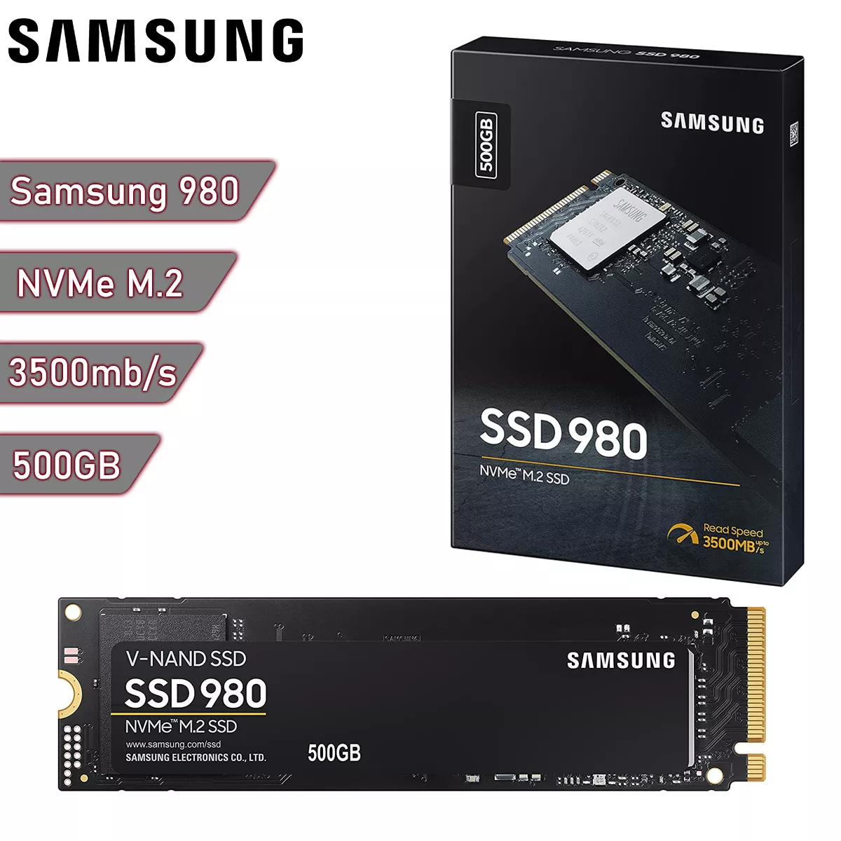 Disco sólido SSD M.2 NVMe Samsung 980 500Gb PCIe 3.0 3100Mb/s